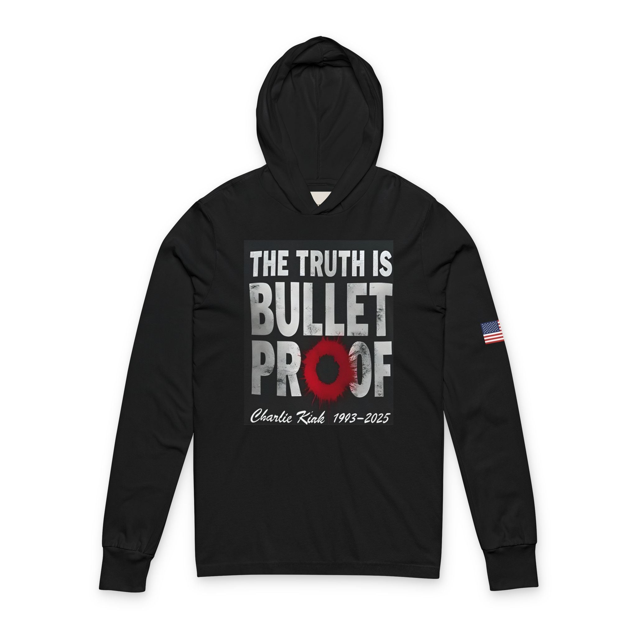 Patriotic Hooded Long Sleeve Tee, Unisex Casual Wear, Ideal for Memorial Day, Remembrance Events, Comfortable Everyday Style, Text Design
